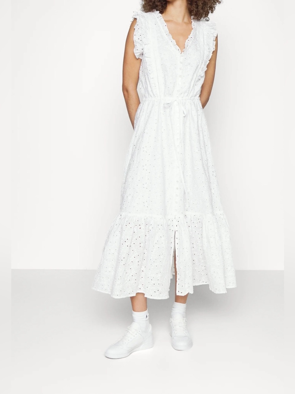 Polo Ralph Lauren White Eyelet Ruffle Maxi Dress 10